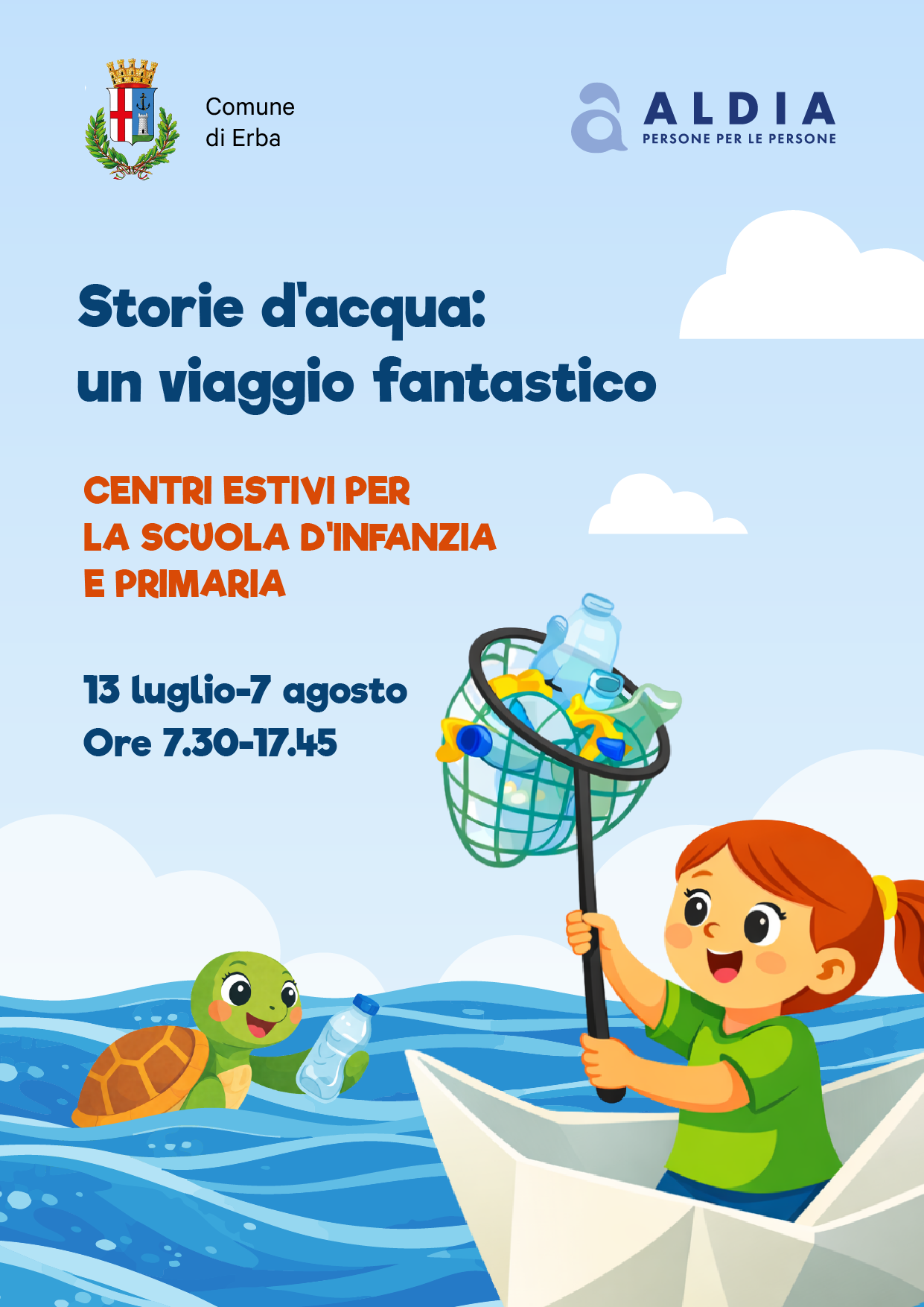 Locandina che fornisce informazioni per il centro estivo della scuola d'infanzia e primaria di erba.